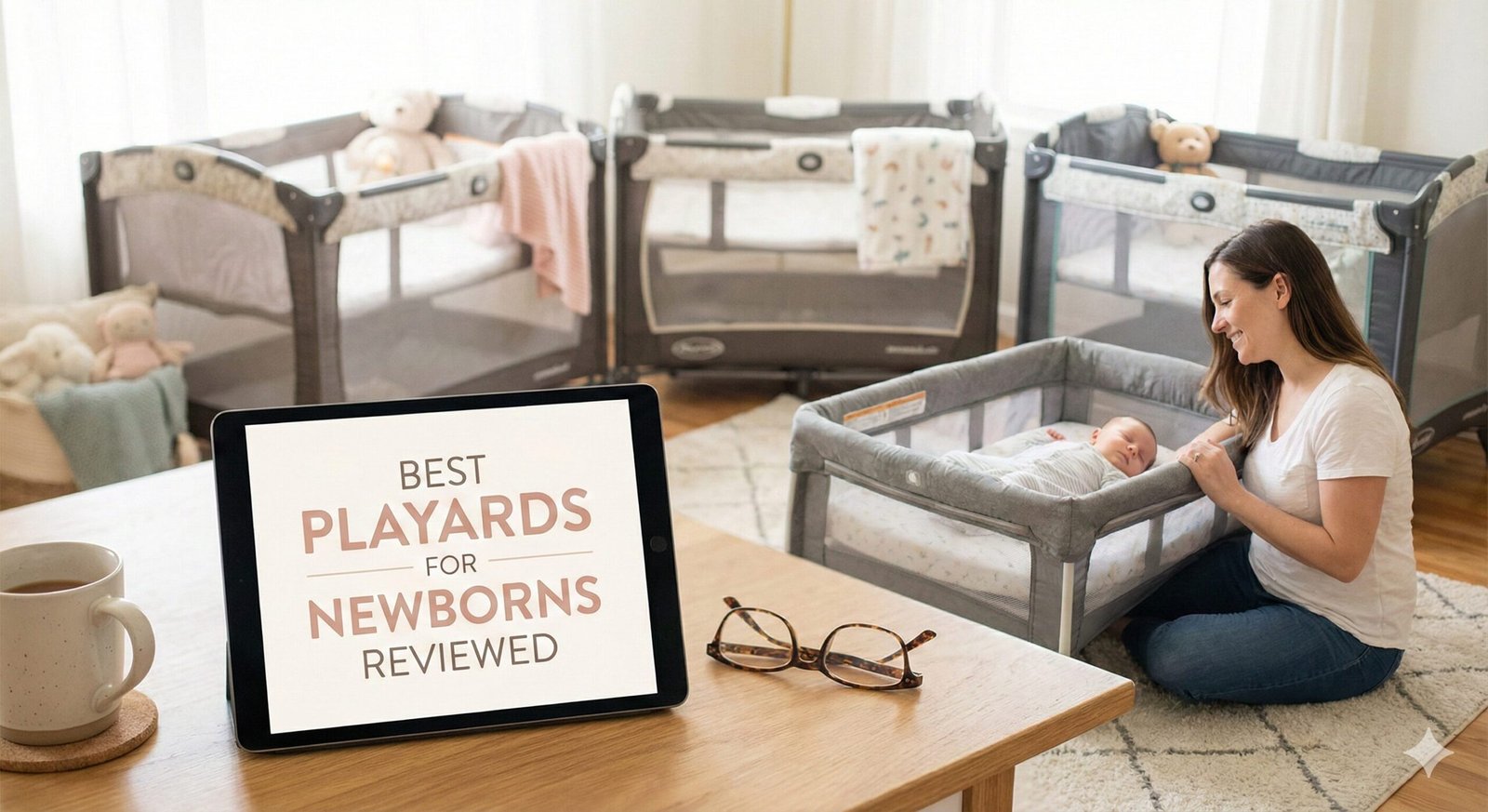 Cozy nursery with a modern playard for a newborn